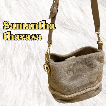 미사용급 사만다 타바사 퍼 소재 숄더백 브라운
