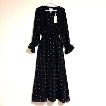 택 포함 새상품 프리즈마트 9,900엔 도트 무늬 원피스 블랙 x 브라운