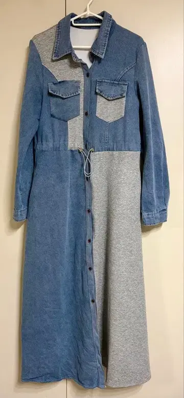 데님 x 맨투맨 롱 원피스 ( 프리 사이즈 )