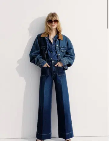 와이드 하이 데님 다크 데님 블루 34인치