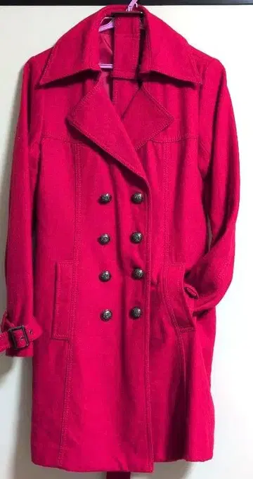 11호 사이즈 핑크 더블 브레스트 롱 코트