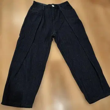 다크 블루 와이드 레그 데님 팬츠