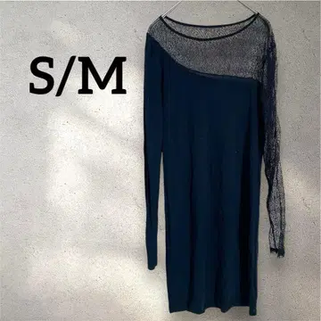 노브랜드 [ S/M ] 블랙 레이스 절개 미니 원피스 긴팔 비대칭