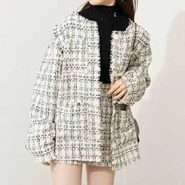 chico 체크 무늬 트위드 셋업