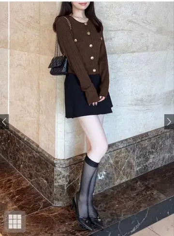 GRL 골드 버튼 케이블 니트 가디건 [fs30] 브라운