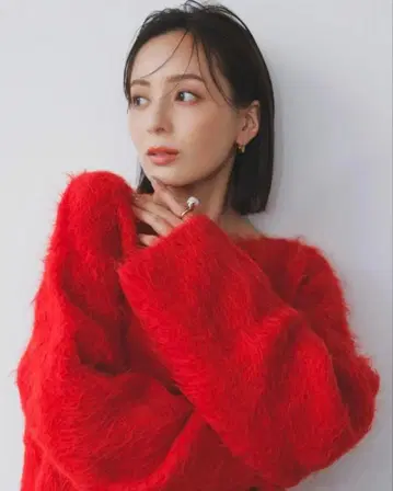 anuans 수리 알파카 숏 니트 풀오버 레드