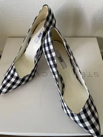 깅엄 체크 스틸레토 하이힐
