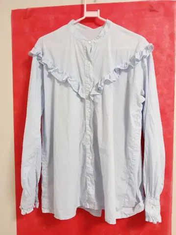 스카이블루 프릴 긴팔 셔츠