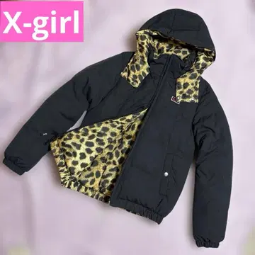 새상품급 x-girl 다운 자켓 리버서블 레오파드 무늬 x 블랙