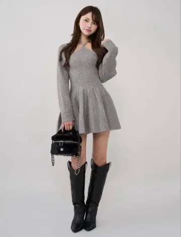 * Darich 홀터 플레어 니트 미니 원피스 *