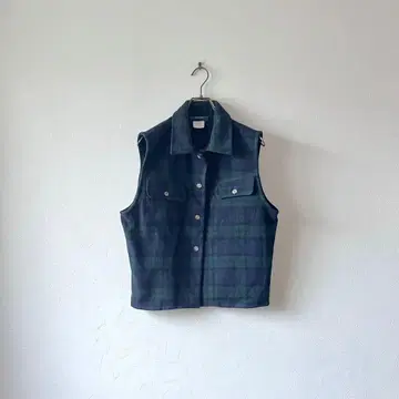 미국제 빈티지 카라 부착 베스트 체크 블랙워치 울 L