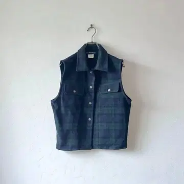 미국제 빈티지 카라 부착 베스트 체크 블랙워치 울 L