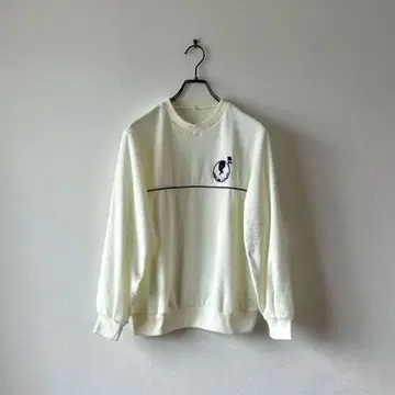 빈티지 파일 원단 풀오버 티셔츠 자수 레트로 새상품급 M 사이즈 멋스러운