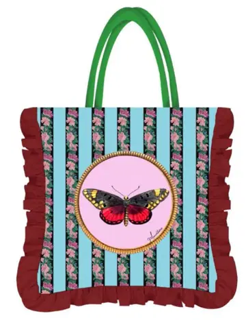 Mouchkine 나비 스트라이프 프릴 토트백