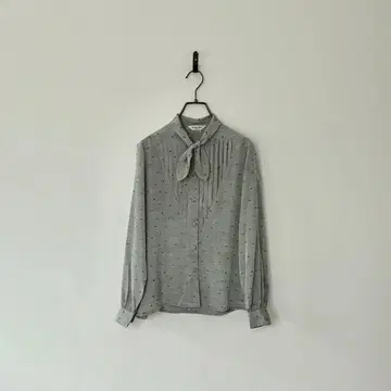 빈티지 보타이 블라우스 도트 리본 그레이 포멀 세레모니 M