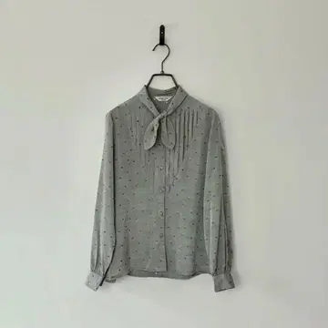 빈티지 보타이 블라우스 도트 리본 그레이 포멀 세레모니 M