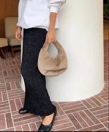 SeaRoomlynn 샤기 라메 스트레이트 스커트