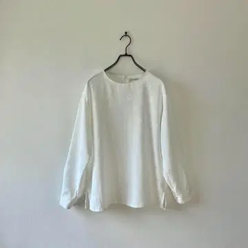 빈티지 일본제 노카라 셔츠 리본 무늬 새틴 블라우스 포멀 화이트