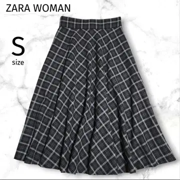 [자라 우먼] 타탄 체크 롱 플레어 스커트 S 그레이