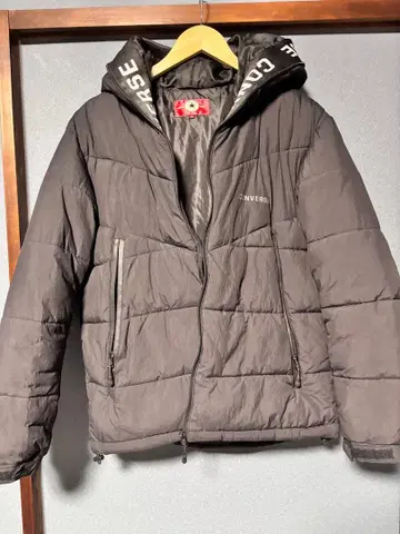 CONVERSE 후드 부착 파이버 다운 자켓 블랙