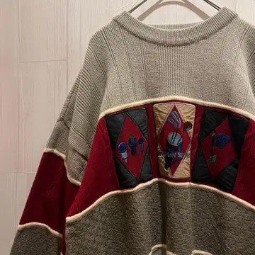 레트로 자수 빈티지 구제 의류 니트 골프 개성 베이지