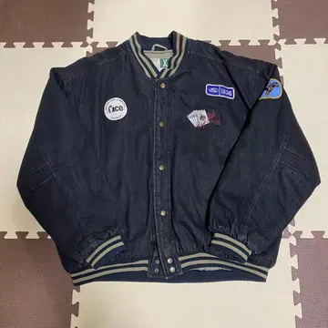 90s 00s 바시티 자켓 블랙 데님 와펜 XL