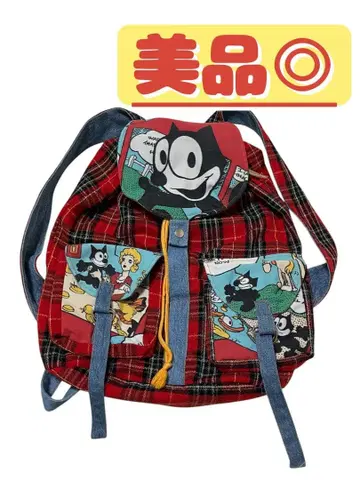 레트로 체크 백팩 필릭스 더 캣 코믹 디자인 아메리칸 코믹스