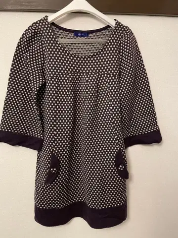 After All 보라색과 화이트 도트 무늬 원피스 니트