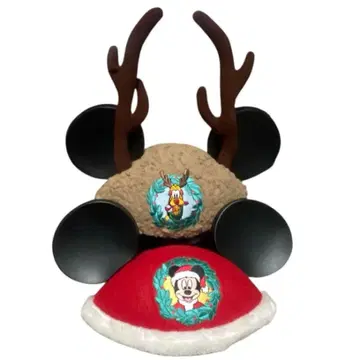 디즈니 크리스마스 미키 플루토 이어햇 모자 세트