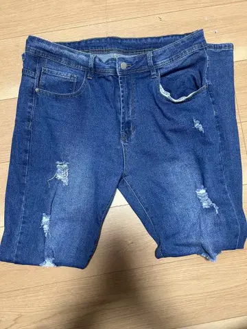 데미지 데님 팬츠 다크 블루