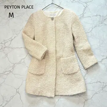 페이튼 플레이스 트위드 하프 코트 (M) 노카라 아이보리 라메