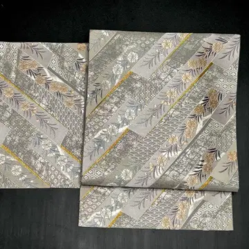 후쿠로 오비 당직 순수 실크 니시진 비단 그레이 늘어진 벚꽃 so167