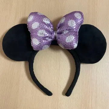 디즈니 머리띠 미니 보라색 퍼플 리본 스팽글