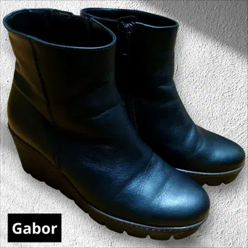 가보 블랙 가죽 웨지 부츠 23cm