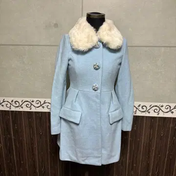 미셸 마카롱 스카이블루 퍼 카라 부착 코트 XS 택 포함 미사용 새상품