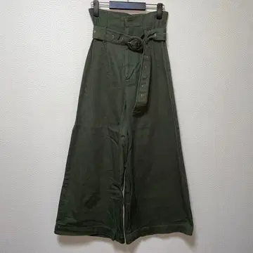 무루아 올리브 그린 와이드 팬츠 벨트 포함 하이웨스트 S