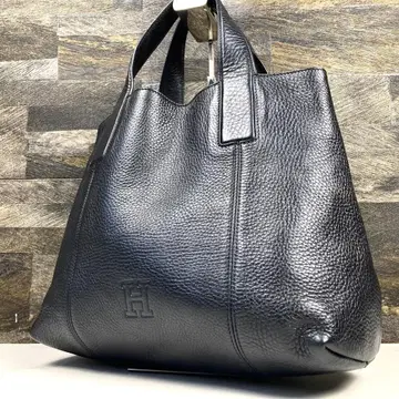 컨디션 최상 히로후 비타 핸드백 주름 가죽 블랙