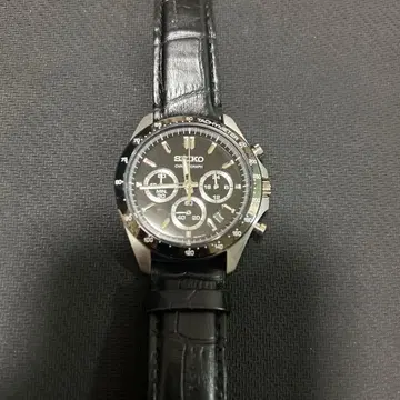 SEIKO 손목시계 크로노그래프 블랙 가죽