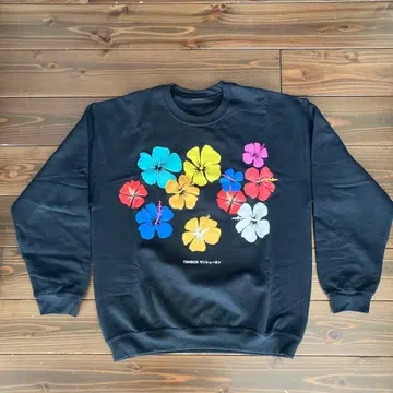 TENBOX 10 꽃무늬 산슈넨 맨투맨 L 사이즈 블랙