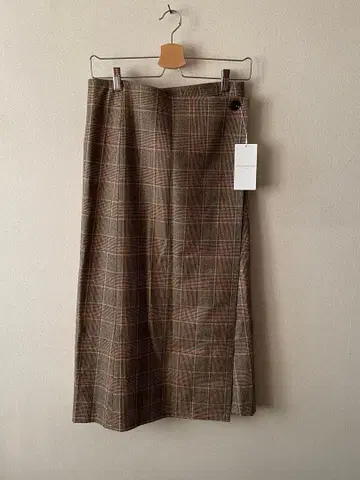 투모로우랜드 타이트 스커트 롱 랩 스커트 글렌체크 울