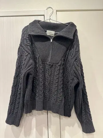 Ungrid 그레이 케이블 니트 하프 지퍼