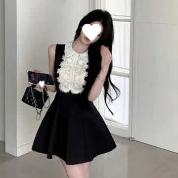 한국 패션 블랙 미니 원피스 슬리브리스 왕홍