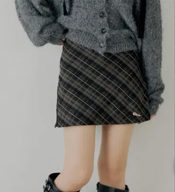 chico 2way 레이어드 체크 박스 타이트 미니 스커트