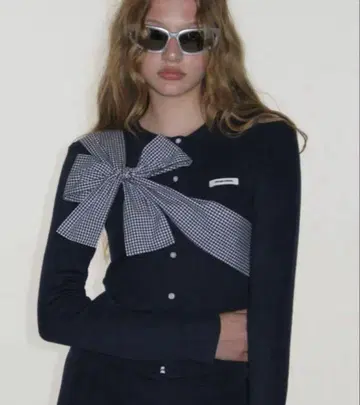 [ 미개봉 새상품 ] CRANK 리본 니트 가디건 네이비