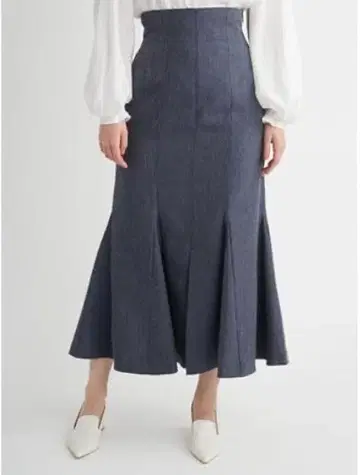 플레어 스커트 다크 블루 하이웨스트 셀포드