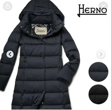 [ HERNO ] 후드 부착 롱 다운 코트 블랙