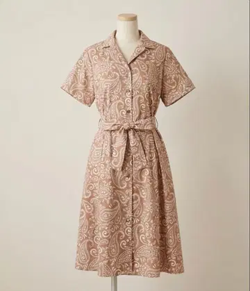 새상품급 레리안 최근 페이즐리 반팔 셔츠 원피스 벨트 포함 7호