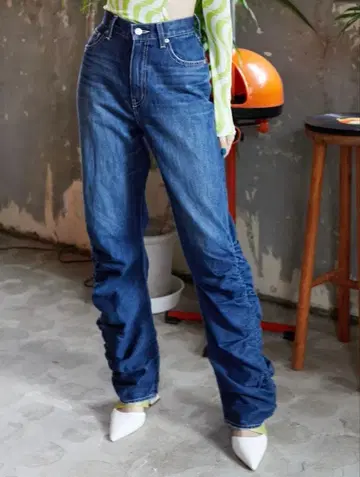 EVRIS 드레이프 디자인 와이드 데님 팬츠 인디고 Y2K