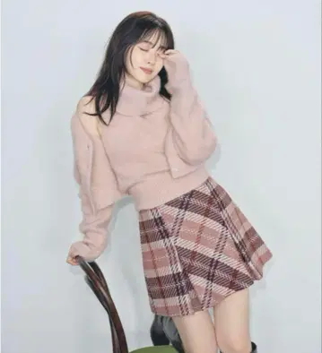 snidel 로빙 체크 스커트 PNK