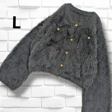 [새상품급] 루엘레 골드 버튼 샤기 니트 가디건 차콜 그레이 L